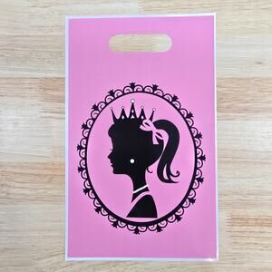 50 Pink Girls' Party Favor Bags Black Cameo Silhouette Regency Tiara Princess